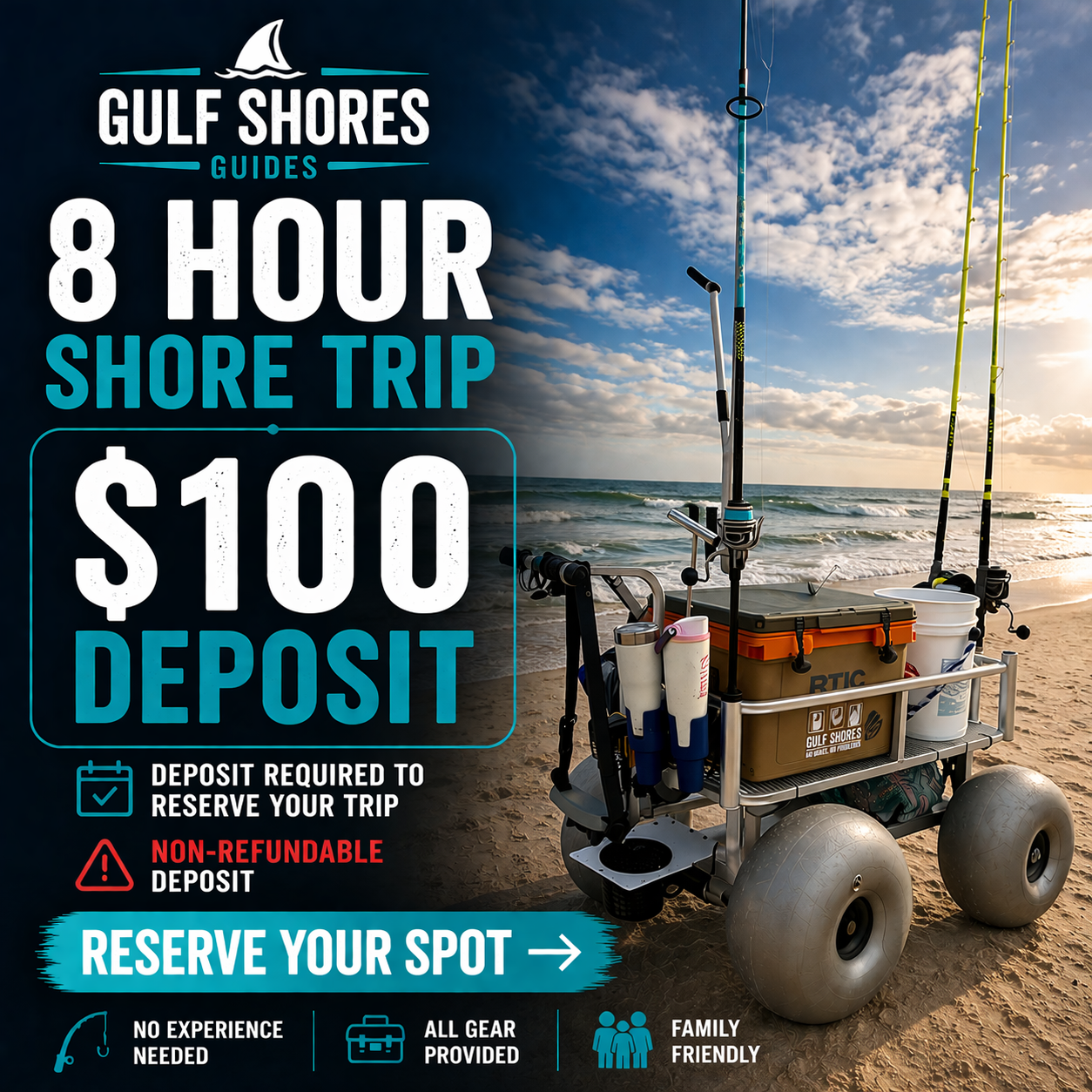 8 Hour Shore Fishing Trip – $100 Deposit