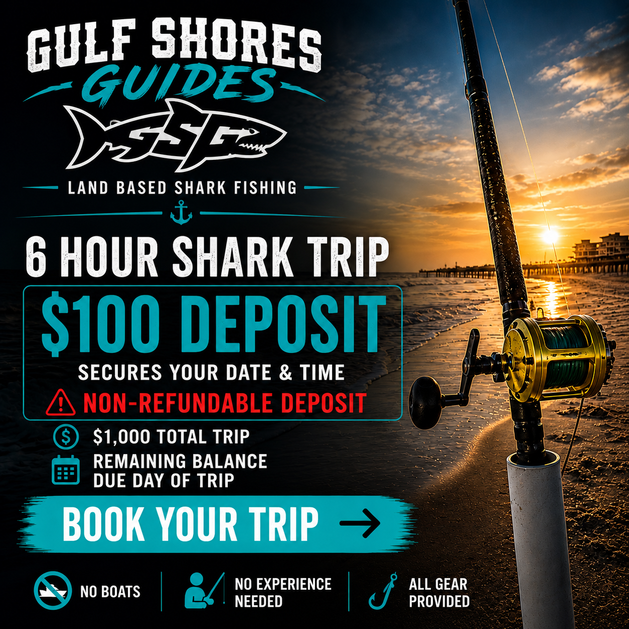 6 Hour Shark Fishing Trip – $100 Deposit