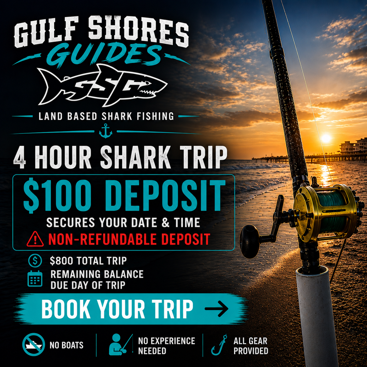 4 Hour Shark Fishing Trip – $100 Deposit