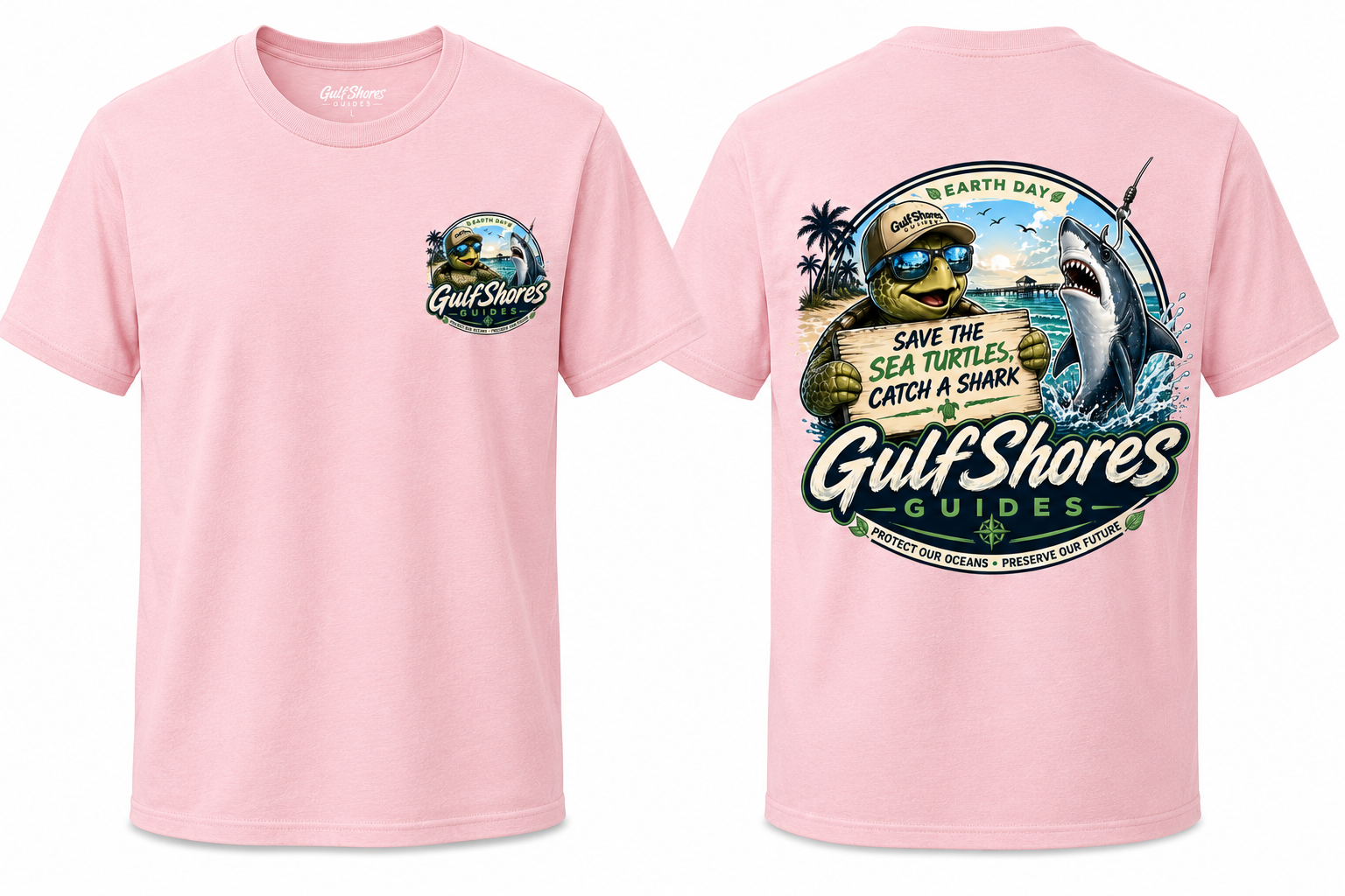 Gulf Shores Guides Earth Day Shirt – Save the Turtles, Catch a Shark